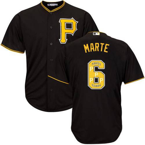 Pirates #6 Starling Marte Black Team Logo Fashion Stitched MLB Jersey